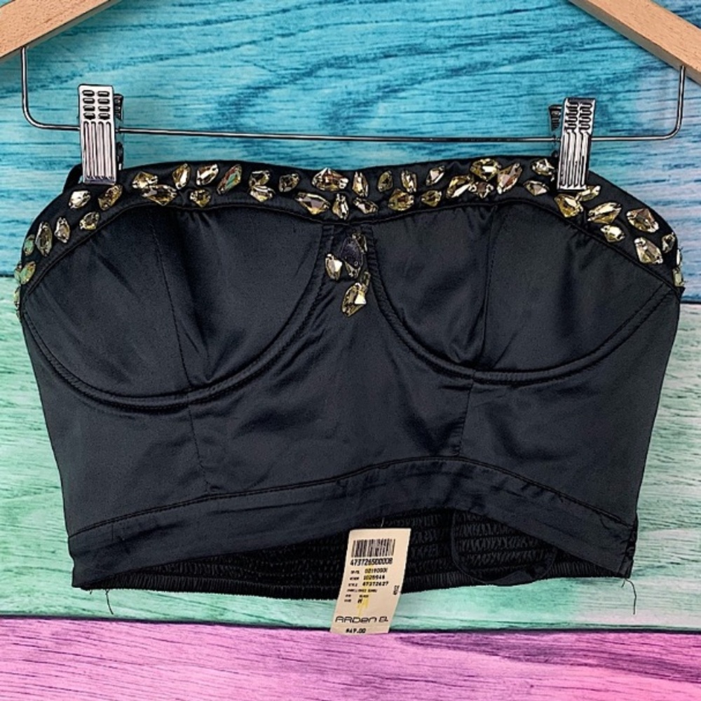 ARDEN B. Black silk Diamond embellished removable straps bustier crop top NWT